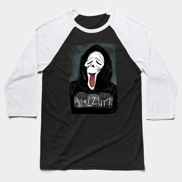 Ghost face wazzup Baseball T-Shirt by DeathAnarchy